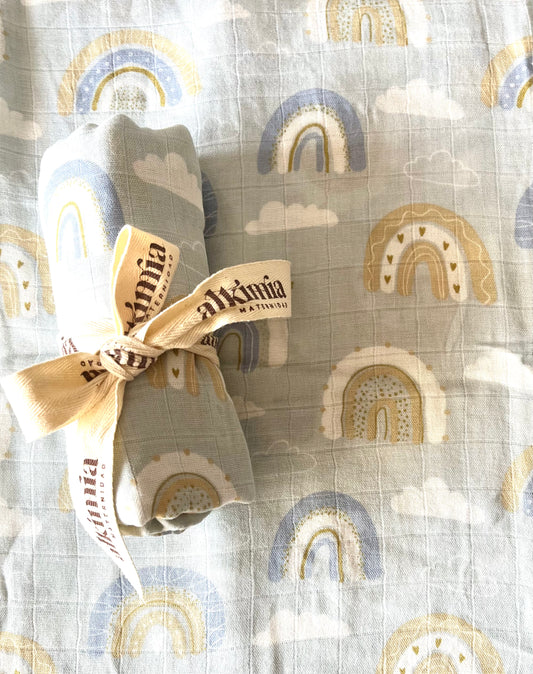 Muselina arcoíris azul