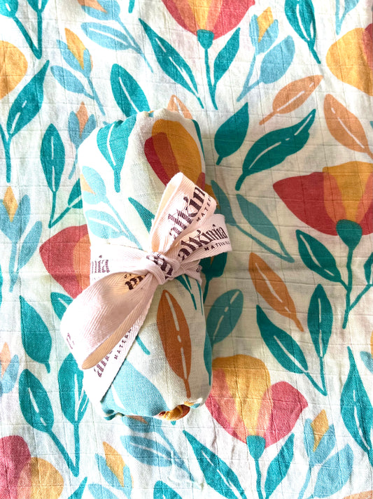 Muselina floral naranja